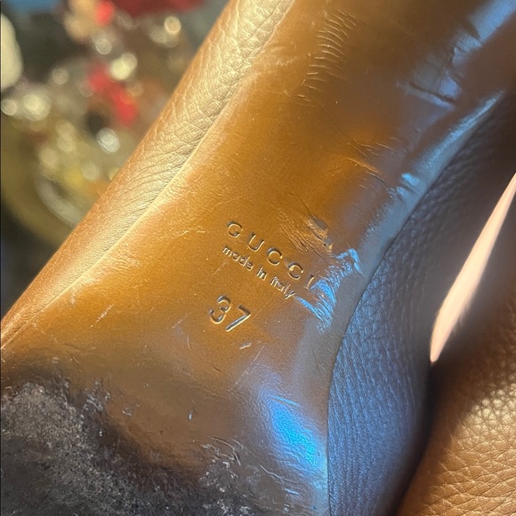 Authentic Gucci Malaga Brown Leather Heels with Gold Buckle - Picture 7 of 7